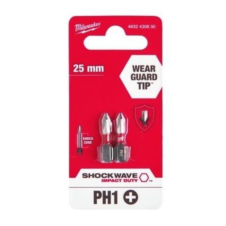 Embouts SHOCKWAVE pour visseuses à percussion PH1 25 mm (lot de 2) - Embout de tournevis